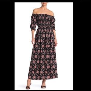 Max Studio Smocked Floral Midi Dress